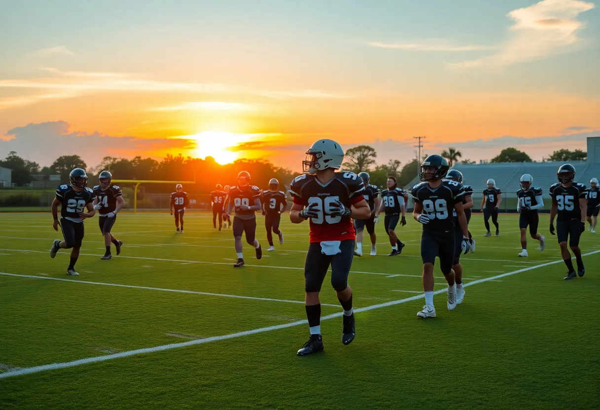 Cardinal Newman High School football team practicing