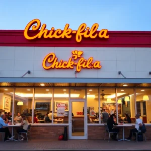 Exterior of new Chick-fil-A restaurant in Costa Mesa