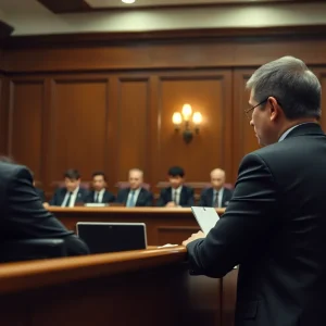 A tense courtroom scene reflecting the emotional dynamics of a trial