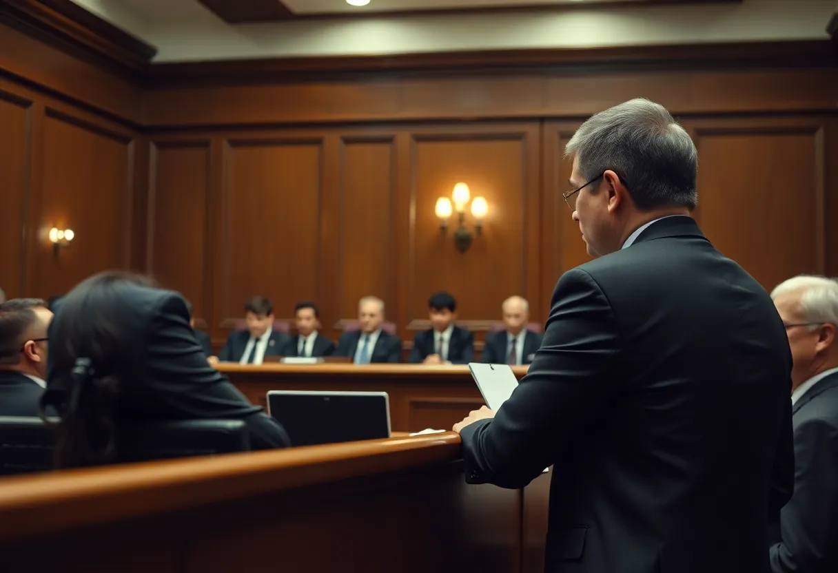A tense courtroom scene reflecting the emotional dynamics of a trial