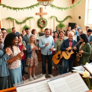Community members preparing for Easter at San Francisco Solano Church.