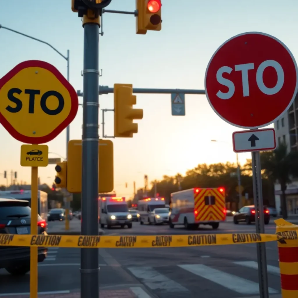 Emergency response vehicles at a car accident site in Fullerton