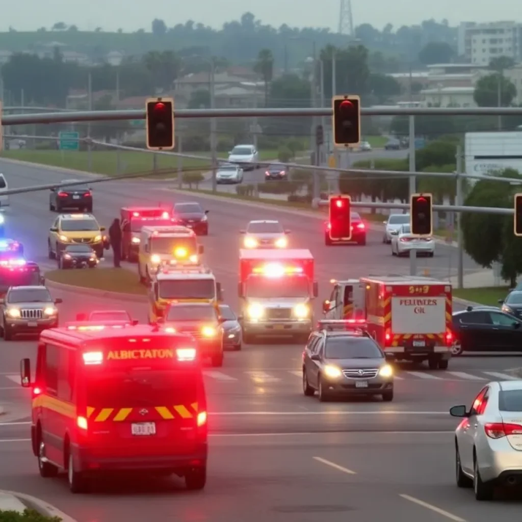 Emergency responders at a collision scene in Fullerton