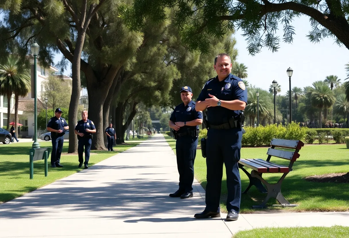Police officers in a Fullerton park during a community event