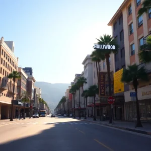 Empty streets of Hollywood Boulevard with iconic landmarks