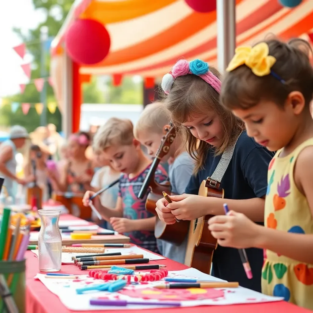 Children participating in music and art activities at the Irvine Kidstock Festival.