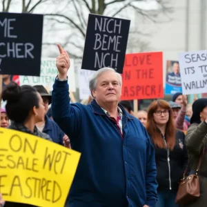 People protesting against a speaker in Laguna Woods