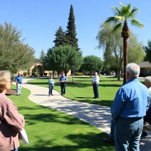 Park in Laguna Woods with community residents discussing safety