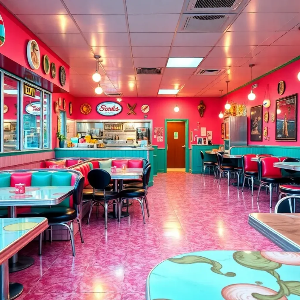 Vibrant interior of Le Hut Dinette with retro decor