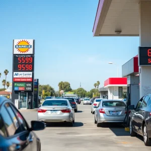 Gasoline price signs at a Los Angeles gas station
