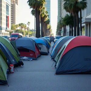 Tents in a Los Angeles street representing homelessness