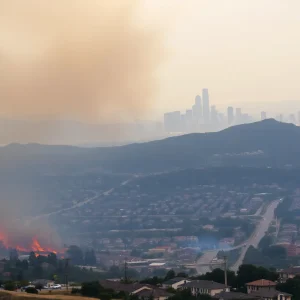 Smoke and flames engulfing Los Angeles homes during wildfires