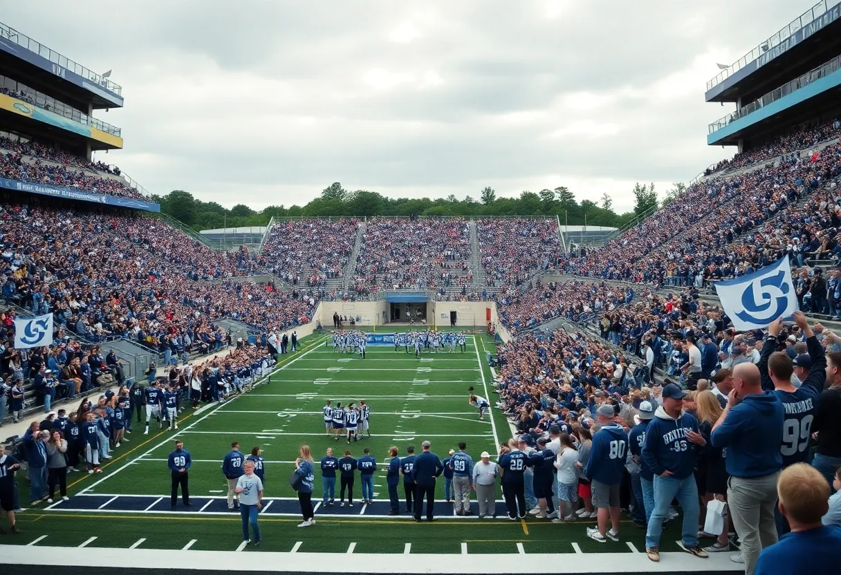 Fans cheering at a McCallie Blue Tornado football game