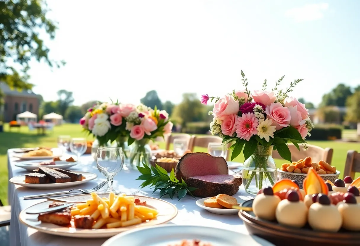 A lavish brunch table set up for Mother's Day celebration
