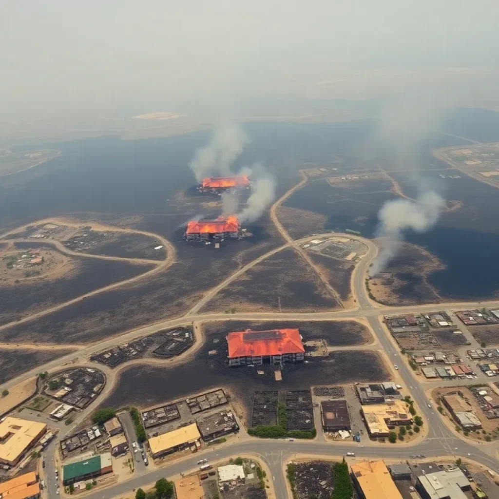 Aerial view of burned areas in Orange County following the Airport Fire.