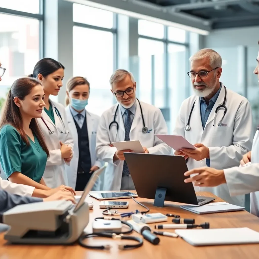 Healthcare leaders in a discussion on future healthcare advancements.