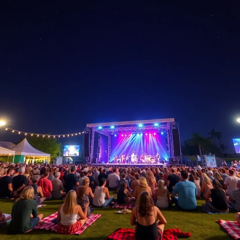 Outdoor concert in Orange County with a diverse crowd enjoying live music