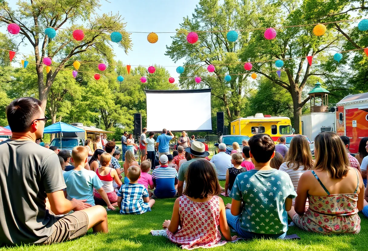 Families at a summer concert and movie screening in Orange County park