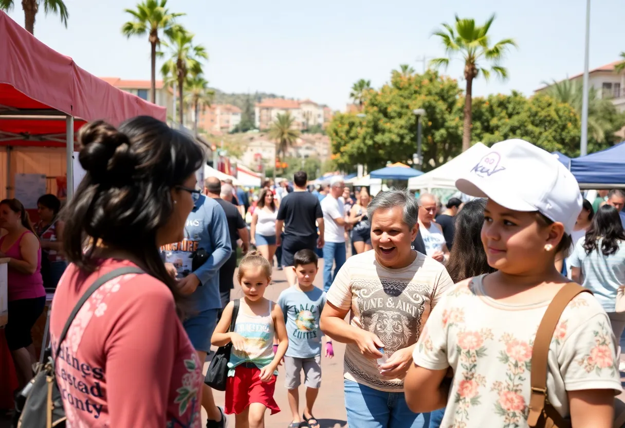 A lively community gathering showcasing various activities and events in Orange County.