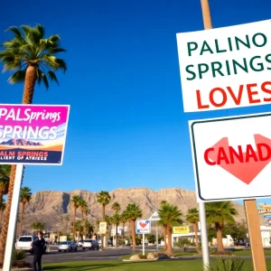 Palm Springs loves Canada campaign with colorful signs and palm trees