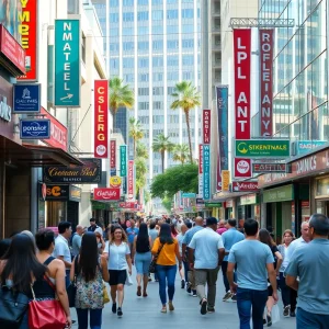 Busy shopping street in Los Angeles showcasing the impact of sales tax.