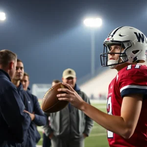 College scouts watching a quarterback during a football game