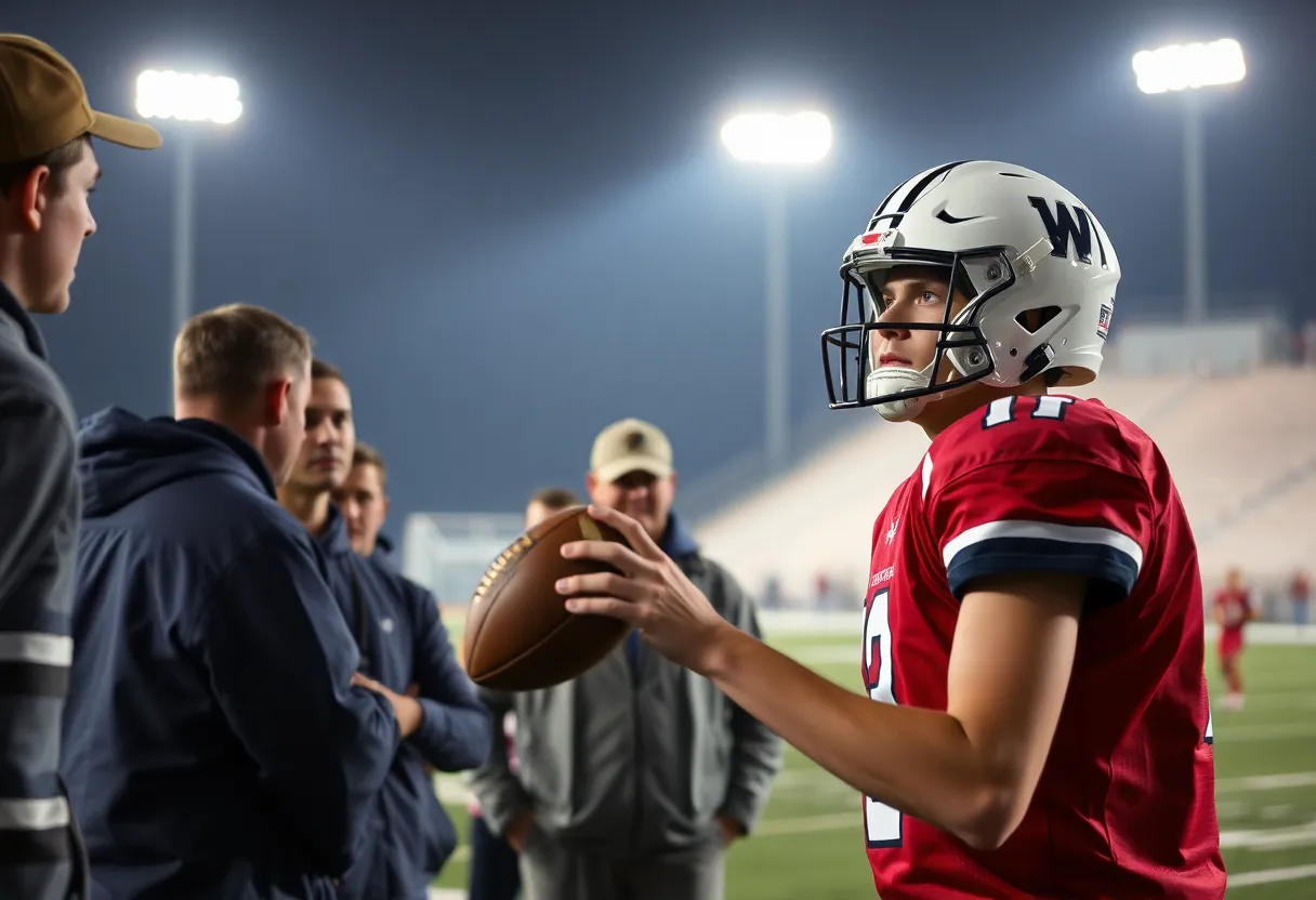 College scouts watching a quarterback during a football game