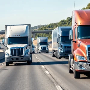 Self-driving heavy-duty trucks driving on a California highway