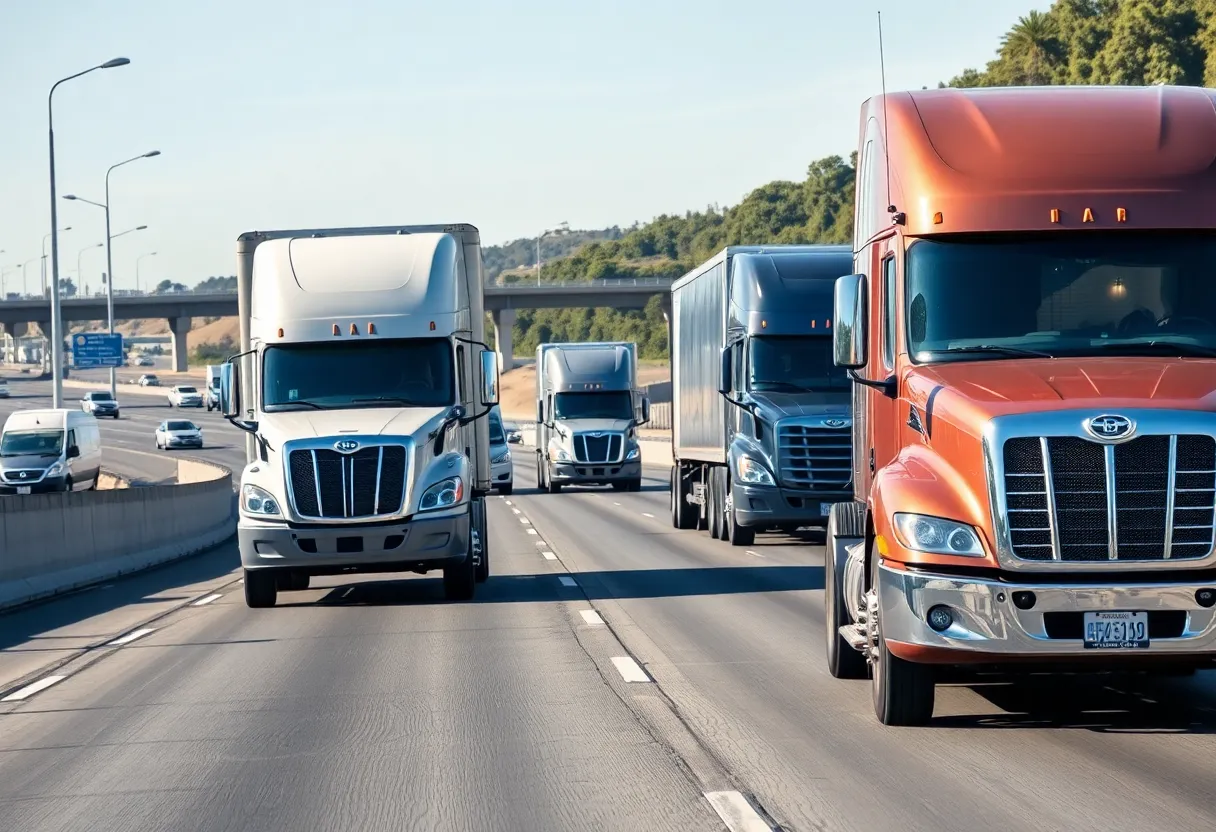 Self-driving heavy-duty trucks driving on a California highway