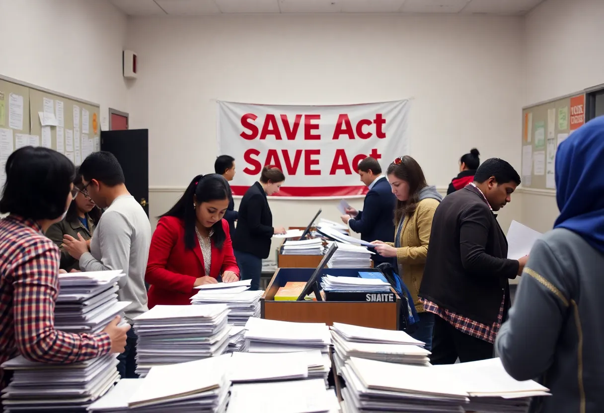 Voter registration office staff working on SAVE Act applications