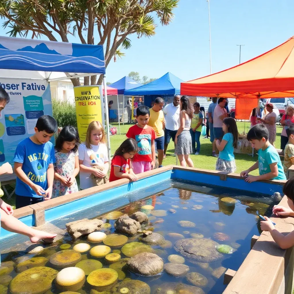 Families enjoying the Water Festival in Rancho Santa Margarita with a living tide pool and educational activities.