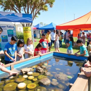 Families enjoying the Water Festival in Rancho Santa Margarita with a living tide pool and educational activities.