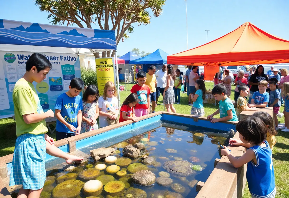 Families enjoying the Water Festival in Rancho Santa Margarita with a living tide pool and educational activities.