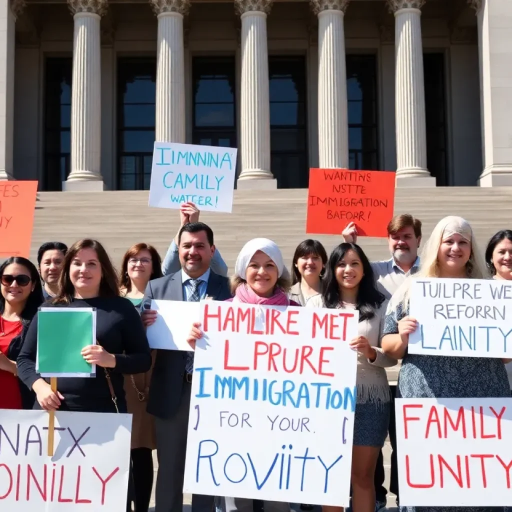 Group of advocates for immigration reform standing in front of government building