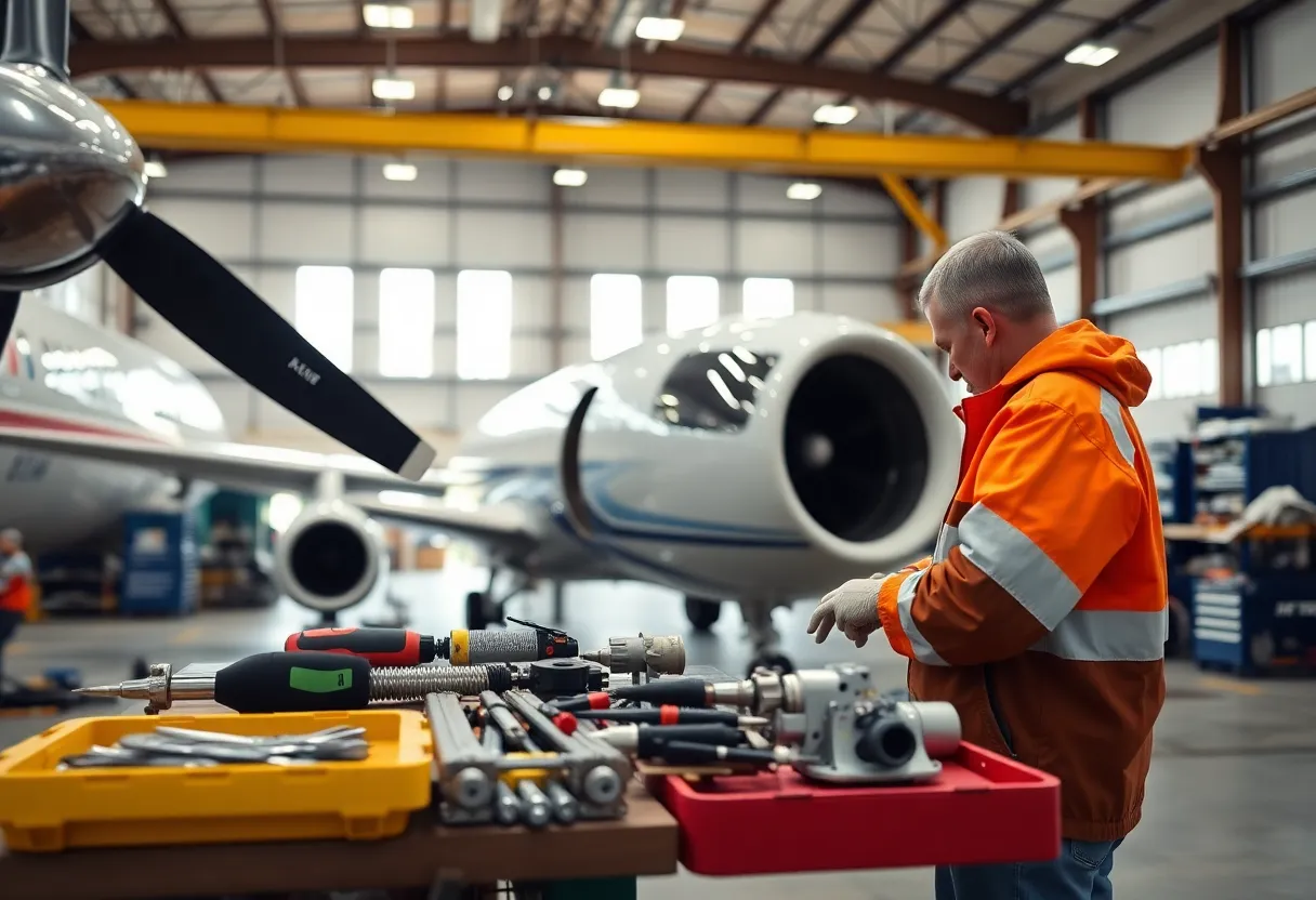 Tools and aircraft parts in a maintenance facility