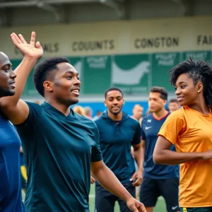 Diverse athletes competing in a sporting event