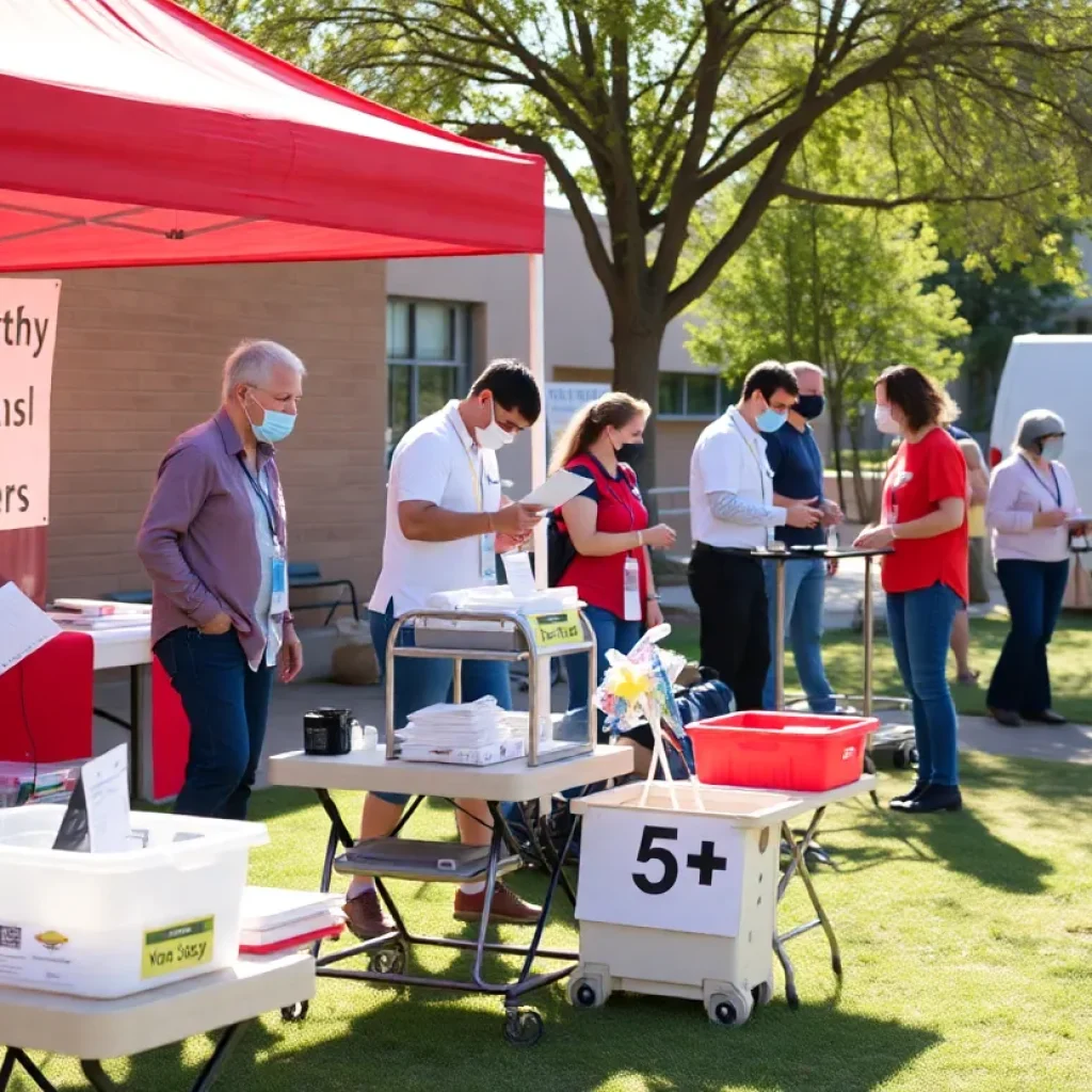 A community blood donation event with participants and volunteers