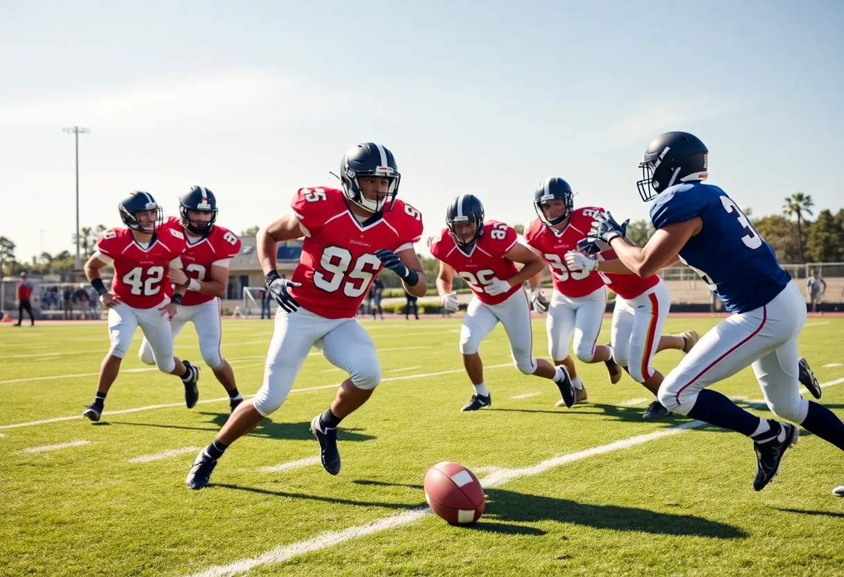 Cajon High School football players competing in playoff game