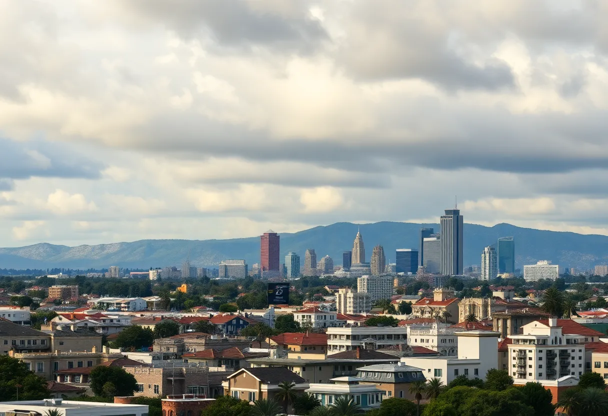 Skyline of a California city representing economic challenges.