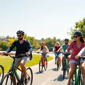 People riding e-bikes in a California park