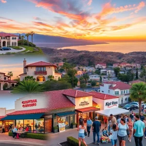A collage of California landscapes with luxury properties and local businesses