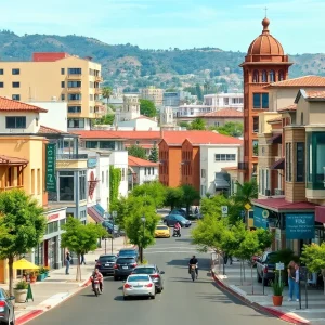 Vibrant California cityscape depicting new business openings and economic activity.