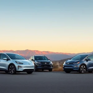 Electric vehicles in California with mountains