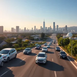 California city skyline with electric vehicles
