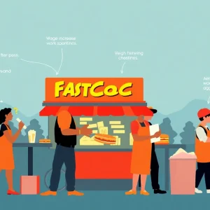 Illustration of fast food workers in California facing changes due to the FAST Act