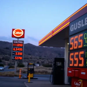 Gas station displaying rising prices in California
