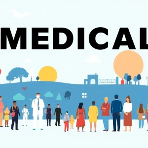 Illustration representing California's healthcare challenges with focus on immigrants.