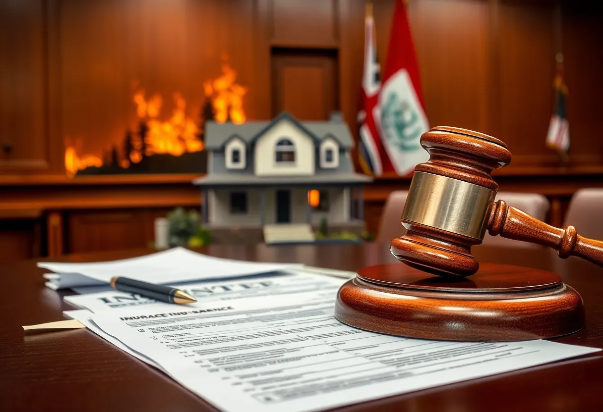 Courtroom representation of a California insurance lawsuit