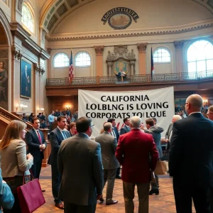 Lobbyists discussing at California's legislative building