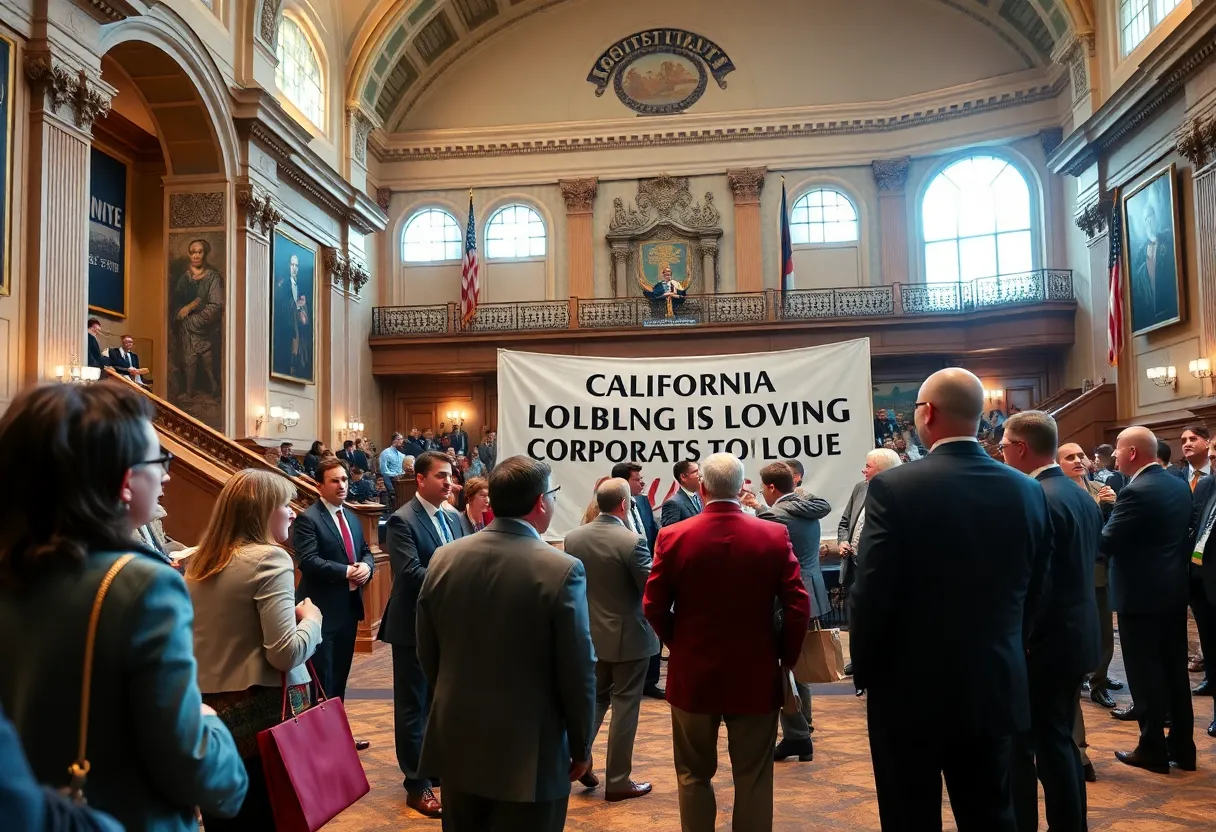 Lobbyists discussing at California's legislative building